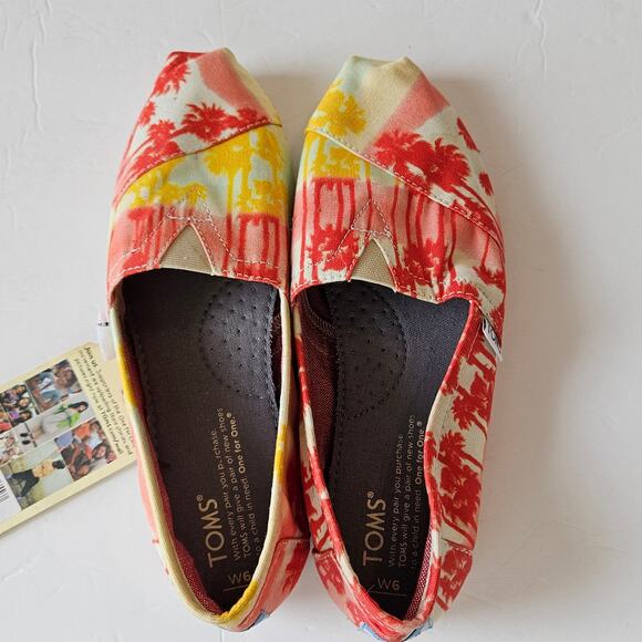 Toms Classic Slip On Orange Palm Tree Print Women's 6 Summer Vacation Casual - Picture 4 of 8